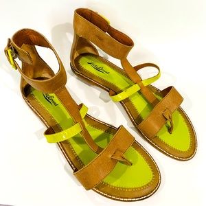 Lucky Brand Strappy Faux Leather Coastal Beachy Botanical Boho Sandal Sz 10 EUC